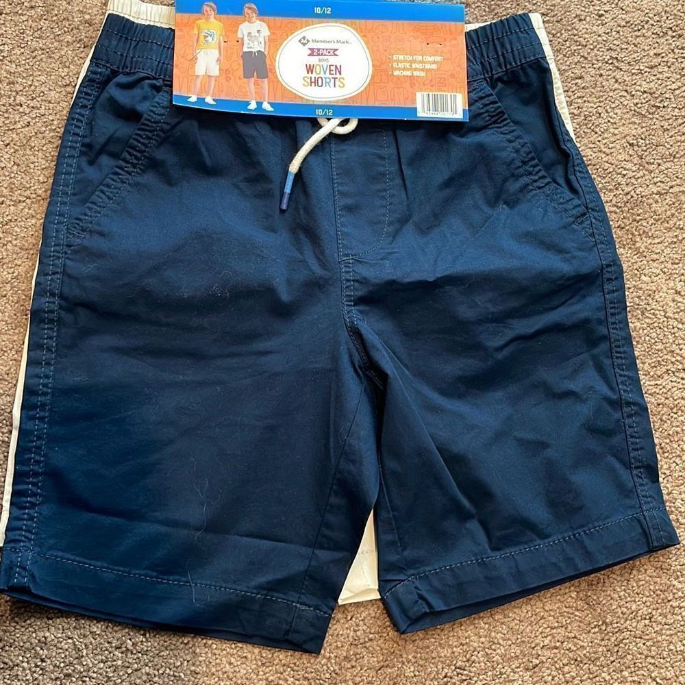 Member's Mark Boys‎ 2-Pack Elastic Waist Woven Shorts Beige Navy Size 10/12 NWT